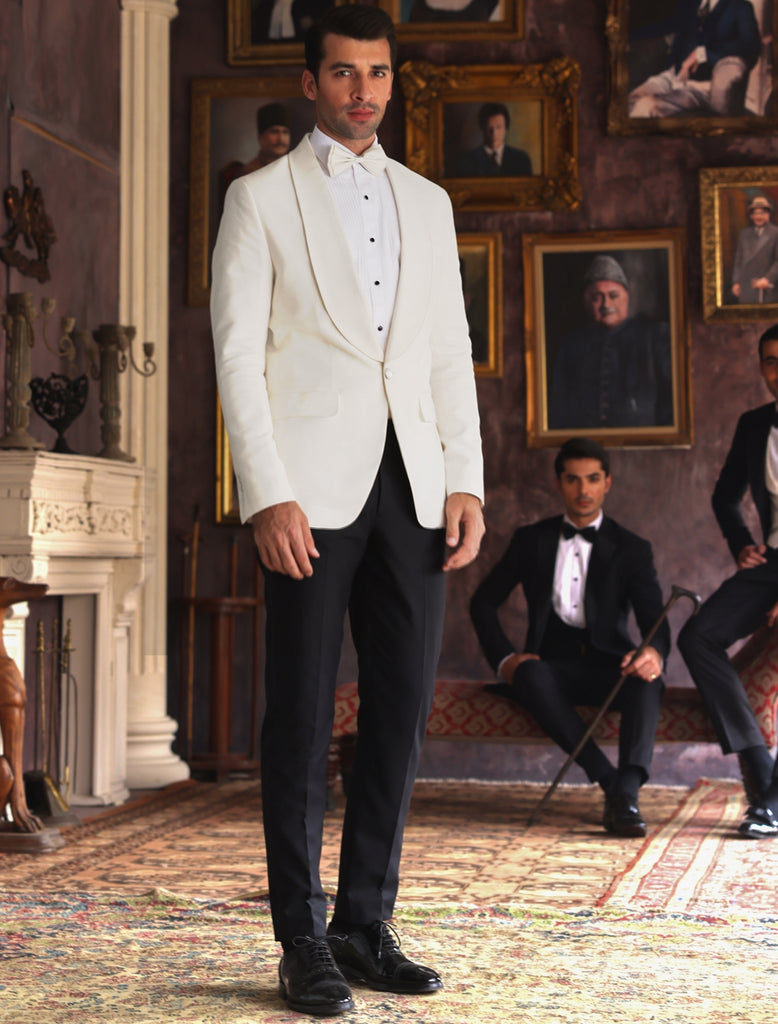 WHITE TUXEDO JACKET SUIT – Ismail Farid Pakistan