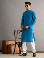 AQUA BLUE LINEN KURTA