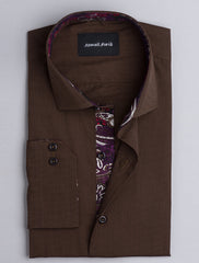 BROWN END-ON-END PAISELY DETAILED SHIRT