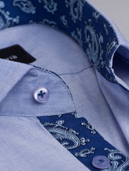 BLUE END-ON-END FLORAL DETAILED SHIRT