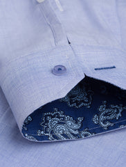 BLUE END-ON-END FLORAL DETAILED SHIRT