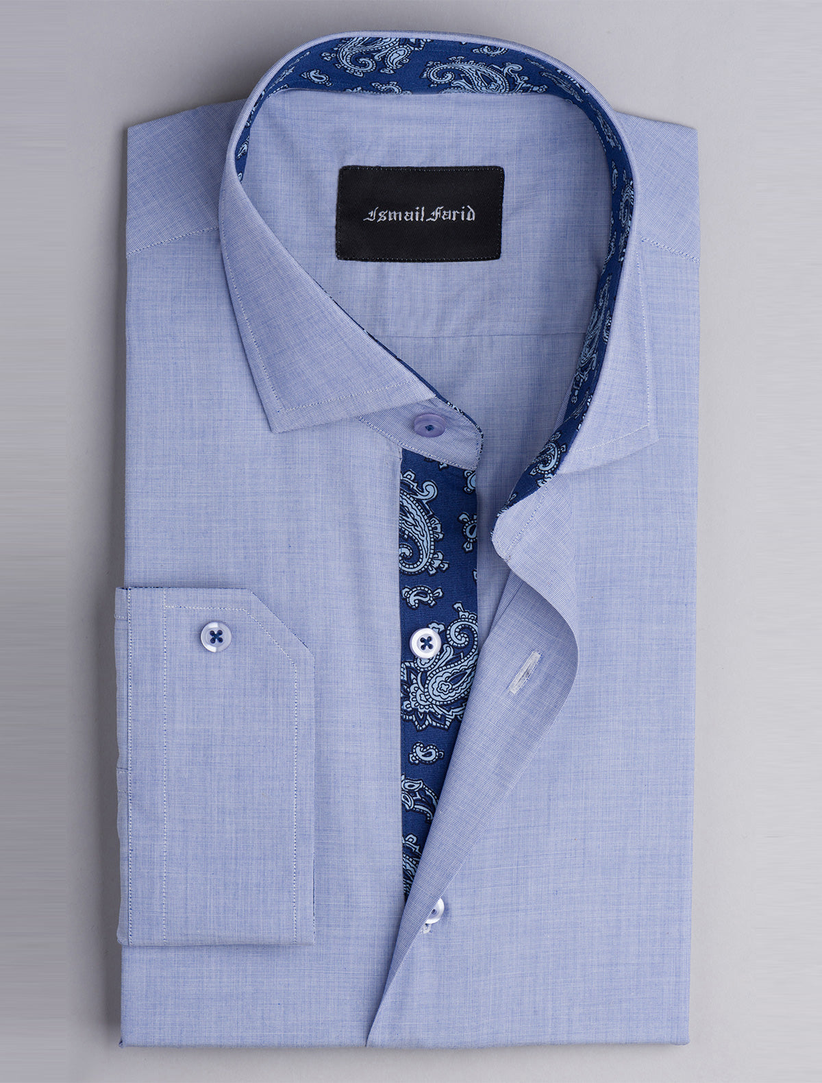 BLUE END-ON-END FLORAL DETAILED SHIRT