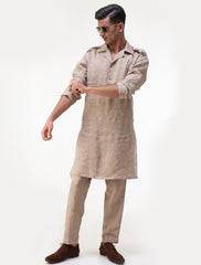 BEIGE LINEN KURTA PAJAMA