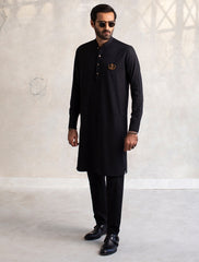 BLACK LOGO EMBELLISHED KURTA PAJAMA