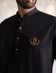 BLACK LOGO EMBELLISHED KURTA PAJAMA