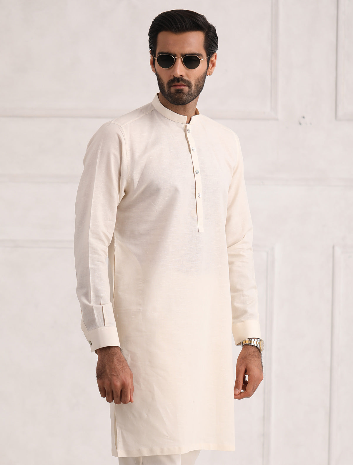 CREAM LINEN KURTA WITH MATCHING COTTON PAJAMA