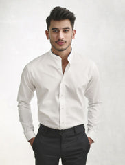 WHITE - MANDARIN COLLAR SHIRT