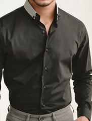 BLACK BUTTON DOWN COLLAR SHIRT