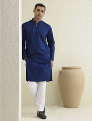 BLUE EMBROIDERED KURTA-S