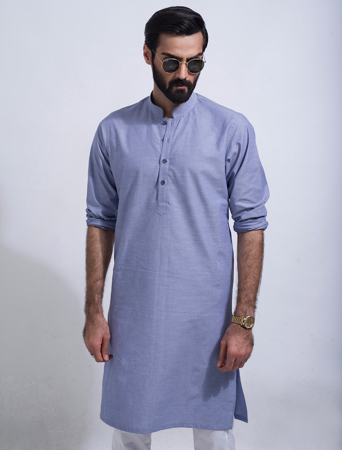 SMART CASUAL BLUE MULTI DOT KURTA – Ismail Farid Pakistan