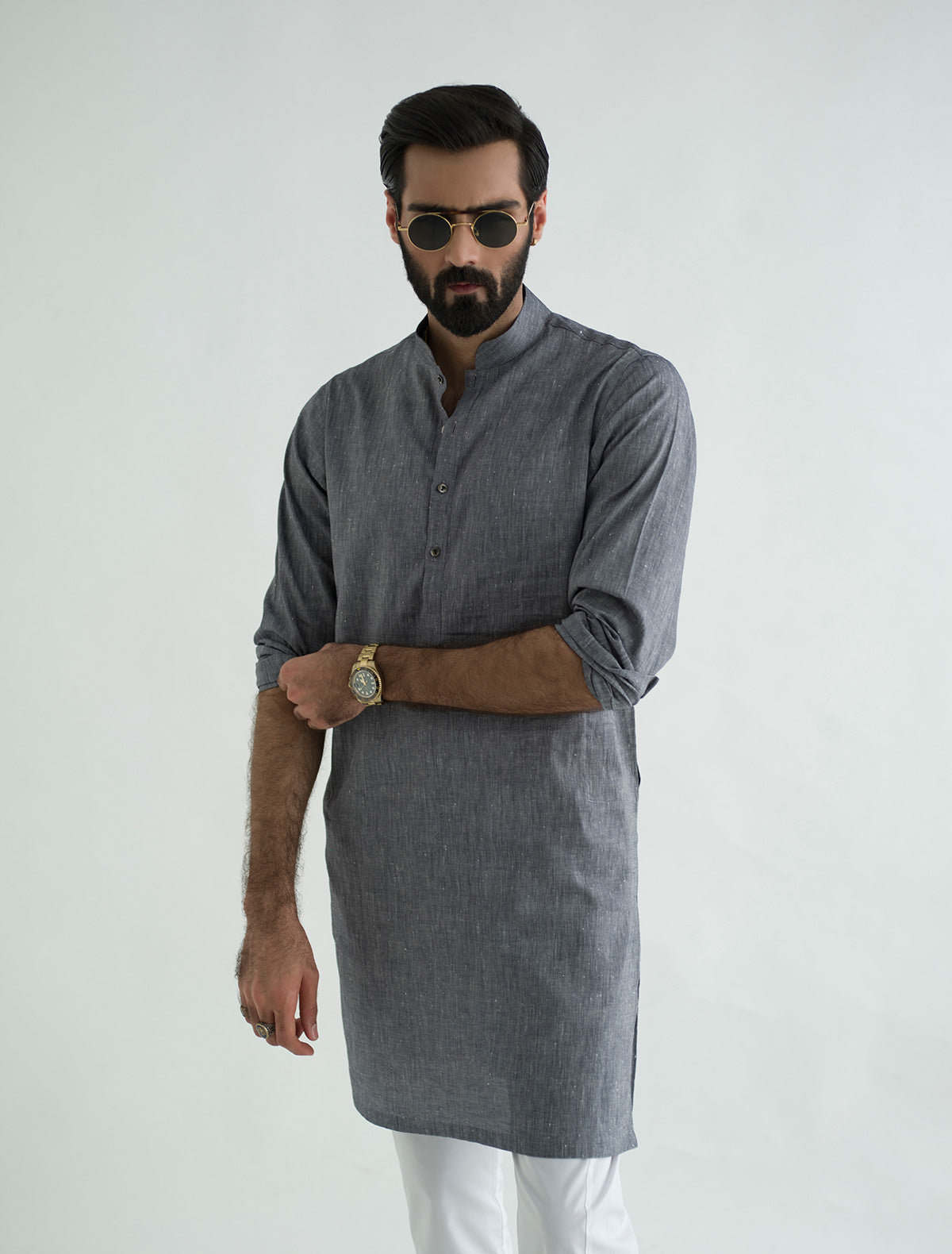 GREY SHORT COTTON LINEN KURTA