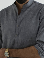 GREY SHORT COTTON LINEN KURTA