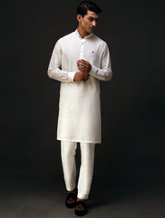 PEARL WHITE MANDARIN COLLAR KURTA PAJAMA