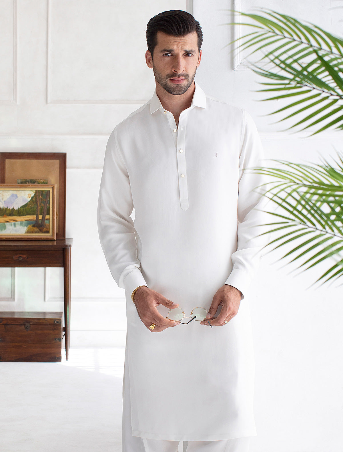 PEARL WHITE COTTON -TEXTURED KAMEEZ SHALWAR