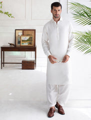 PEARL WHITE COTTON -TEXTURED KAMEEZ SHALWAR