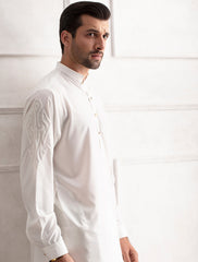 WHITE APPLIQUE EMBELLISHED KAMEEZ SHALWAR