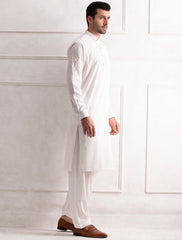 WHITE APPLIQUE EMBELLISHED KAMEEZ SHALWAR