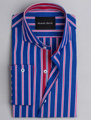 BLUE-RED MULI STRIPE SPREAD COLLAR SHIRT