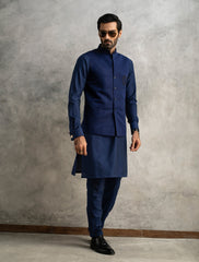 ROYAL BLUE RAW SILK EMBROIDERED WAISTCOAT