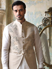 BEIGE HEAVY EMBROIDERED WAISTCOAT