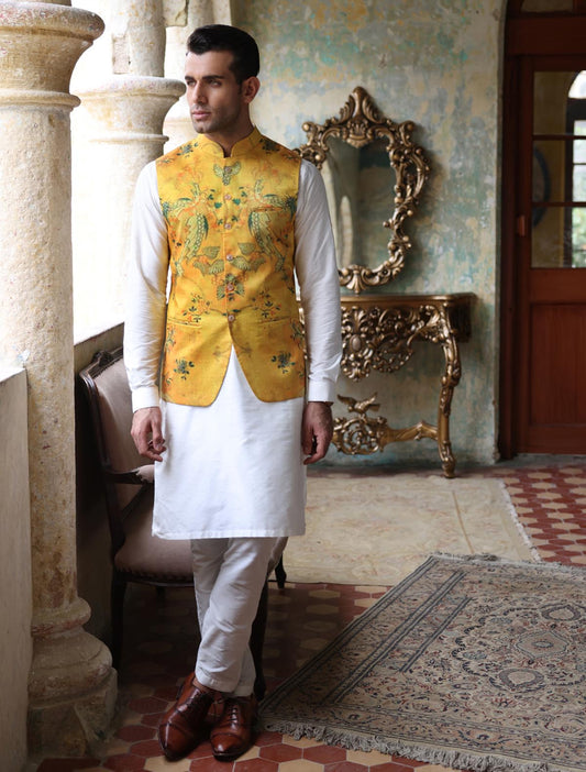 DARK YELLOW PRINTED WAISTCOAT